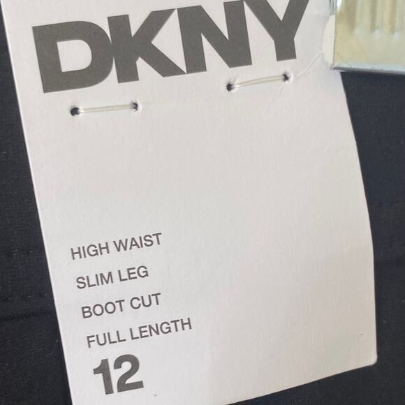 DKNY High Waisted Slim Leg Boot Cut Full Length Pants Size 12 Black Career Chic - Picture 6 of 8